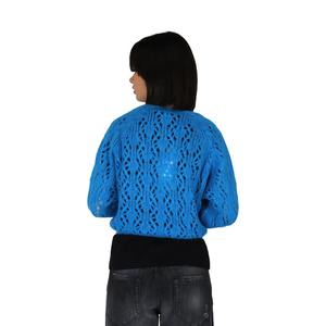 Cardigan pour femme, bleu clair, tricoté, ouvert sur le devant, manches longues, vêtement décontracté - Product Image 3