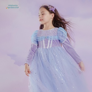 Hidehanky <strong>Kids</strong> Girls Princess <strong>Dress</strong> Purple Velvet Long Sleeve 5 Layers Tulle Star Moon Foil <strong>for</strong> Birthday Party Wholesale Factory - Product Image 3