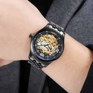 Montre analogique squelette de luxe pour homme, bracelet en acier inoxydable, mouvement automatique, résistante à l'eau, cadran en verre - Product Image 5