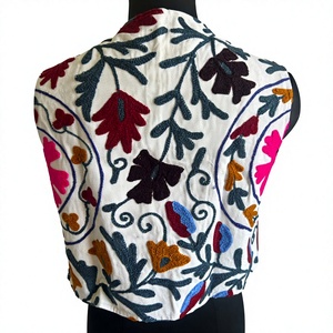 <b>Floral</b> Hand-Embroidered Short Open-Front Vest Artisan Bohemian <b>Waistcoat</b> Multicolour Cotton Eco-Friendly Breathable Tradit - Product Image 3