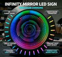 Enseigne LED Miroir Infini Personnalisée, Boîte à Lumière Tunnel Abysse, Panneau Acrylique RGB à Changement de Couleur pour Décoration Murale Bar KTV