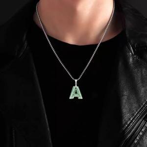 Pendentif en jade naturel avec lettre, argent S925, design original UNISEXE, colliers de bijoux fins personnalisables S-A - Product Image 4