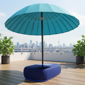 Sombrilla de Jardín Redonda Grande de 24 Varillas con Base Integrada <span class=keywords><strong>para</strong></span> Patio Exterior y Zonas de Descanso - Product Image 1