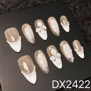 Faux ongles artificiels à presser en ABS faits à la main, couvrance totale, haute qualité, <span class=keywords><strong>modèle</strong></span> <span class=keywords><strong>manucure</strong></span> française, design floral portable, pose facile - Product Image 3