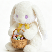 Lapin de Pâques en peluche personnalisé, directement de l'usine, rembourré en coton PP, à bas prix, lapin blanc à oreilles tombantes, panier en polyester