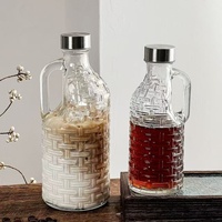 Bouteille moderne en verre de 1L grande capacité, motif tressé, avec poignée, pour infusion à froid, thé, jus de fruits, vin, usage domestique