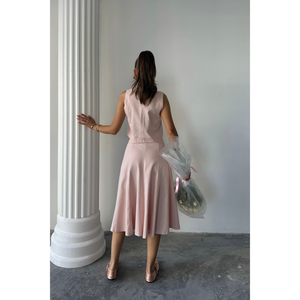 Conjunto de Dos Piezas para Mujer, Blusa sin Mangas de Gabardina y Falda Campana, Color Rosa Polvo, Talla S - Product Image 1