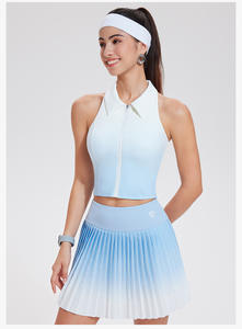 ガールズゴルフドレス ノースリーブ パッド入りポロカラーテニスシャツ ジッパー付き グラデーションプリーツスカート バドミントンウェア - Product Image 6