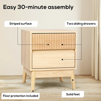 Table de chevet en MDF couleur personnalisée avec 2 tiroirs et grain de bois cannelé pour mobilier de chambre moderne