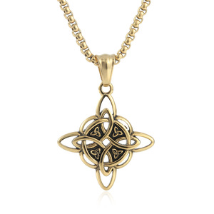 Celtic Pendant <b>Titanium</b> Steel Geometric Lucky Knot Men's Necklace Silver Retro Style 3.0x60cm Chain 24085 - Product Image 5