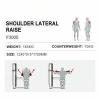 Machine professionnelle d'exercices avec poids libres pour soulever les bras latéralement en position assise, pour la musculation des épaules, du dos et des bras en salle de sport