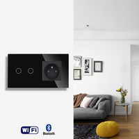 157*86MM Normale Tactile Verre Cadre 2 Gang Interrupteur et Prise Ensemble Européen Type E Français Wifi Prise avec Smart Switch