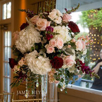 Bouquet de fleurs artificielles en gros pour mariage, rose rouge, rose vif, orange, hortensia, décoration de centre de table pour mariage - Grande Vente