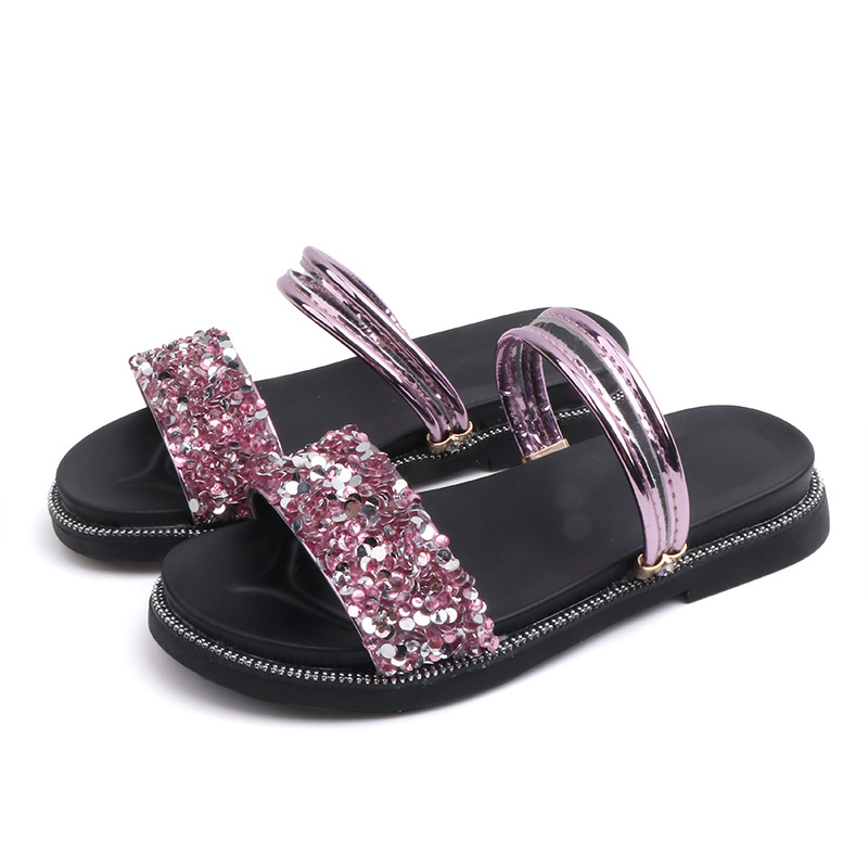 Kids Girls Cute Glitter Shinning Summer Sandals Flat slides