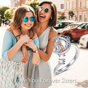 Silver Plated Rotating Charm Jewelry Colored Zircon Moon Girl Star Rotating <b>Ring</b> for Women Anxiety <b>Stress</b> Relief Fidget <b>Ring</b> - Product Image 5