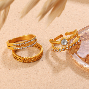 European American Minimalist Sugar Cube Diamond Zircon Open <b>Ring</b> For Women Stainless Steel Adjustable Light Luxury Geometric - Product Image 3