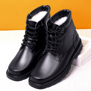 Botas de nieve para hombre, cálidas, con forro de lana, antideslizantes, para trabajo al aire libre, de color sólido, con cordones frontales, acolchadas con algodón grueso - Product Image 1