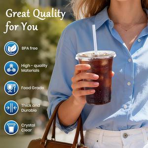 Gobelets jetables transparents en PET de 12 oz avec couvercles et pailles |   Anti-fuite, sans BPA, pour café glacé et smoothies - Product Image 3