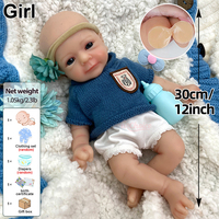 Petite poupée reborn en silicone mignonne, yeux ouverts, faite à la main, 12 pouces, poupées éducatives