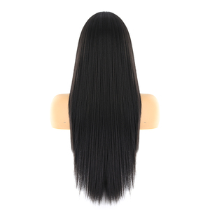 Parrucca anteriore in pizzo <span class=keywords><strong>parrucche</strong></span> sintetiche per <span class=keywords><strong>capelli</strong></span> per donna colore naturale con parte centrale lunga all'ingrosso naturale Yaki dritto 1 pezzo 26 pollici - Product Image 4
