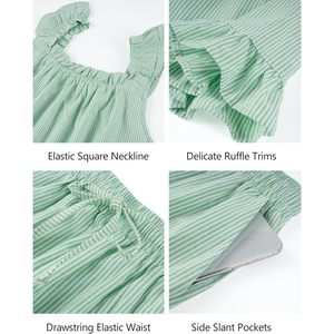 FOXA Conjunto de pijamas a rayas para mujer, de algodón, 2 piezas, top con volantes, pantalones cortos, ropa de dormir bonita de verano, verde M - Product Image 6