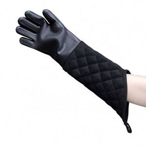 Extra <b>Long</b> 60cm Household BBQ Grill Oven Mitts Heat Resistant Kitchen Honeycomb Silicone Cotton <b>Gloves</b> - Product Image 1