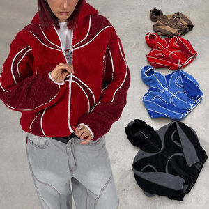 KingSen Custom Embroidered Patchwork High Neck Hooded Zipped Breathable <b>Sherpa</b> Fleece Fluffy Colorblock Warm Winter <b>Jacket</b> - Product Image 1