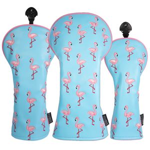 Housse <span class=keywords><strong>de</strong></span> tête <span class=keywords><strong>de</strong></span> <span class=keywords><strong>club</strong></span> <span class=keywords><strong>de</strong></span> <span class=keywords><strong>golf</strong></span> en similicuir PU bleu clair lisse avec broderie <span class=keywords><strong>de</strong></span> flamants roses, pour driver hybride en bois - Product Image 1