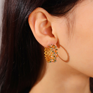 Pendientes de Aro en Forma de C, Estilo Europeo Americano, Retro, Coloridos, Huecos, Juego de Joyería Dorada, Diseño Geométrico, para Fiestas - Product Image 4