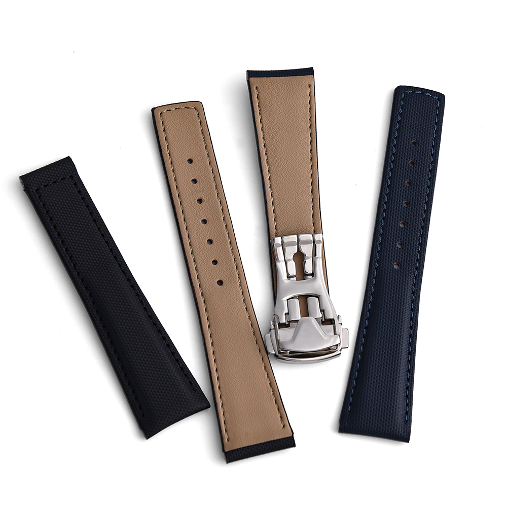 MZDTIMK Waterproof Sailcloth Watch Strap 20mm 22mm PVC + Leather Hybrid Watch Bands With Push Button Folding Clasp