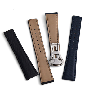 MZDTIMK <span class=keywords><strong>Bracelet</strong></span> de <span class=keywords><strong>montre</strong></span> en toile nautique étanche 20mm 22mm Bracelets de <span class=keywords><strong>montre</strong></span> hybrides en PVC + <span class=keywords><strong>cuir</strong></span> avec bouton poussoir et fermoir pliant - Product Image 1
