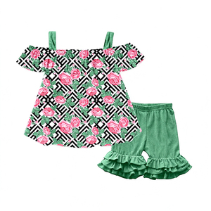 Vestido de Niña con Volantes de Seda Láctea, Estampado Geométrico de Rosas, Conjunto de 2 Piezas para Niños, Ropa Infantil Personalizada OEM ODM - Product Image 4