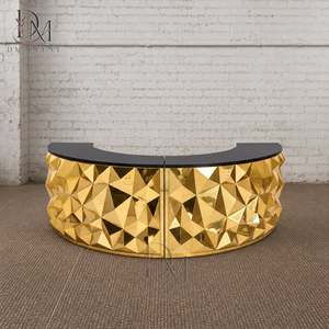 Barra de Bar Redonda Plegable de Acero Inoxidable Dorado y Negro Personalizada con Superficie de Vidrio Templado Desmontable - Product Image 2