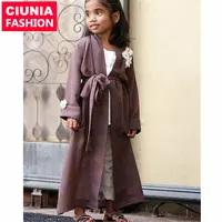 1836-1 # Dubai Cô Gái Dễ Thương Mở Abaya Hoa Đáng Yêu Abaya Quần Áo Hồi Giáo Kaftan Kids Dresses Trẻ Em