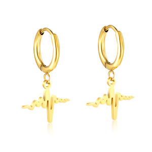 Pendientes de aro estilo ECG de acero inoxidable color dorado para hombres y mujeres - Product Image 2