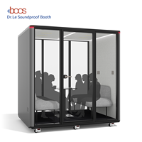 Cabine d'Interview Professionnelle Moderne en Alliage d'Aluminium 4 Places, Cabine de Bureau Insonorisée avec Écran LED pour Réunions Commerciales en Centre Commercial