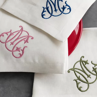 Serviettes en lin 100% faites à la main, personnalisables avec monogramme, style européen, linge de mariage, design brodé, décoration de table
