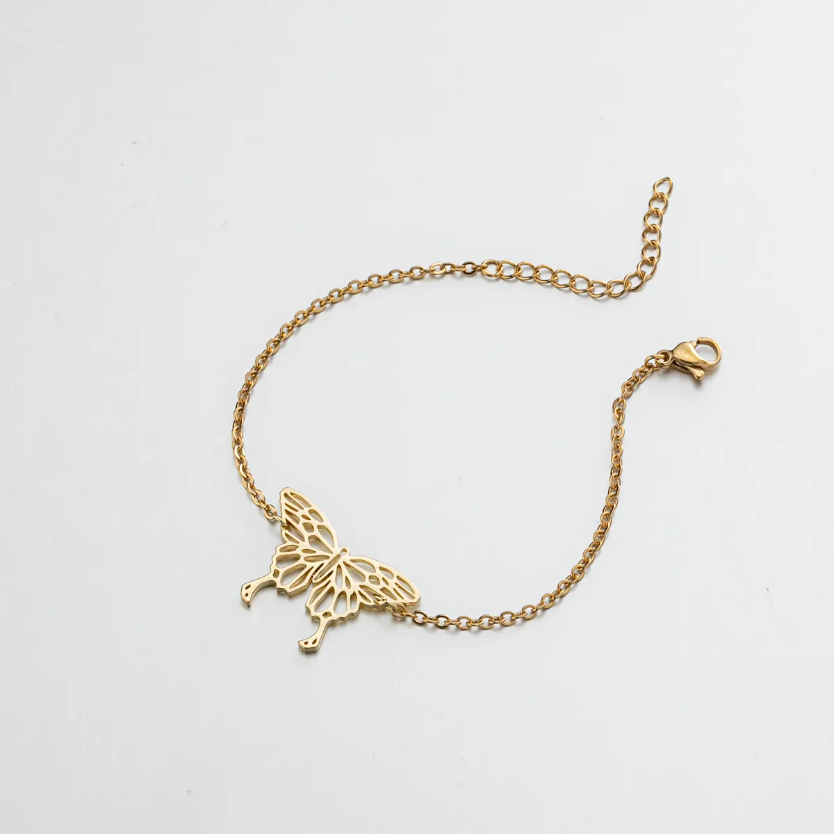Bracelet papillon en acier inoxydable plaqué or, pour femme, exquis, ajustable, chaîne, nouveau,
