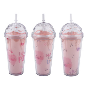 Tasses de café GZYSL RTS réutilisables, mignonnes, à double paroi, en plastique, avec couvercle et paille, nouveauté - Product Image 6