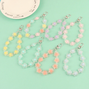 Porte-clés voiture créatif couleur bonbon pendentif perles mignonnes fleur transparente sac de couple accessoires de décoration - Product Image 1