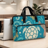 Sac pour ordinateur portable matelassé personnalisé avec imprimé tortue hawaïenne, motif floral Art Déco tropical, pour le shopping, les voyages et le transport quotidien