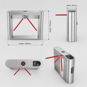 Tourniquet à trépied de 1400 mm avec manchon de tige rouge et matrice LED lumineuse pour les portes d'accès des terminaux de ferry - Product Image 5