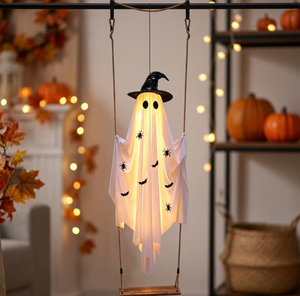 Lámpara Colgante de Fantasma de Halloween con Sombrero de Bruja, Control Remoto, Luz LED de Tela, para Decoración de Porche, Patio y Jardín - Product Image 3