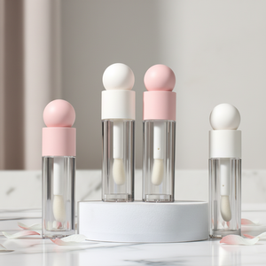 Tubo per lucidalabbra opaco rosa trasparente da 5 ml con applicatore a bastoncino spesso e pennello grande, in materiale ABS, flacone per rossetto OEM/ODM - Product Image 1