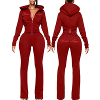 Survêtements de sport personnalisés pour femmes avec logo, pantalon de sport brodé, haut à capuche zippé à manches longues, ensemble deux pièces pour femmes