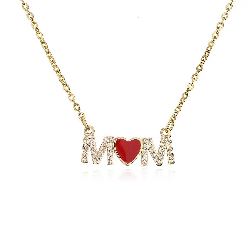 New Arrival Top Quality Copper Cubic Zirconia Heart Necklace Pendant For Mom Mama Long Snake Chain Jewelry Gift for Mother's Day