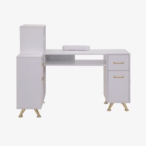 Modern White Nail Desk Table for Salons Wood Furniture with Gold-<b>locked</b> Hand Rest Dust Collector & Stylish Manicure Design - Product Image 5