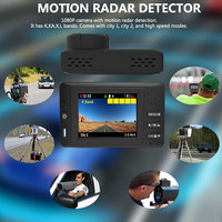 Détecteur de radar 2-en-1 pour voiture avec DVR et caméra embarquée 1080p, écran LCD, compatible USA/Europe/Asie, support magnétique, alerte vocale en anglais, fonctionnalités signature