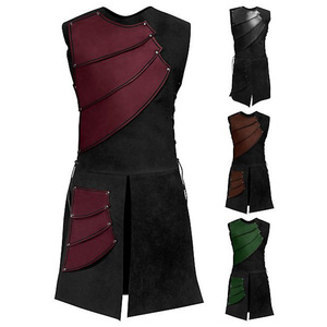 Disfraz de guerrero medieval con cuello redondo y sin mangas para Halloween, opciones en negro, rojo y verde - Product Image 1