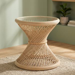 Table Basse d'Extérieur en Chêne et Rotin Style Nordique Moderne, Ensemble de Jardin Antidérapant, Écologique et Imperméable pour Appartement, Salon, Hôtel - Product Image 1